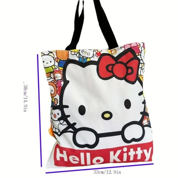 Tote Bag Hello Kitty Canvas Large Book Weekend Sanrio Emo School Travel Purse - Picture 2 of 2